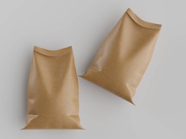 Çuval ambalajlama kahverengi renk 3d resim çizimi gri arkaplan üzerinde izole