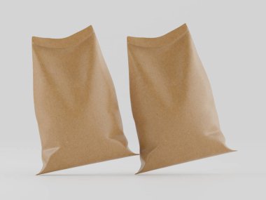 Çuval ambalajlama kahverengi renk 3d resim çizimi gri arkaplan üzerinde izole