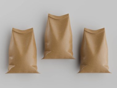 Çuval ambalajlama kahverengi renk 3d resim çizimi gri arkaplan üzerinde izole