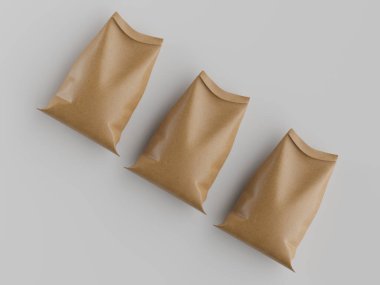 Çuval ambalajlama kahverengi renk 3d resim çizimi gri arkaplan üzerinde izole