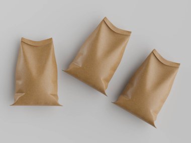 Çuval ambalajlama kahverengi renk 3d resim çizimi gri arkaplan üzerinde izole