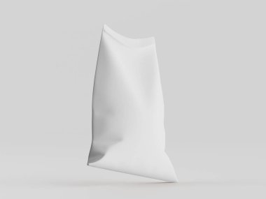 Çuval ambalajlama kahverengi renk 3d resim çizimi gri arkaplan üzerinde izole