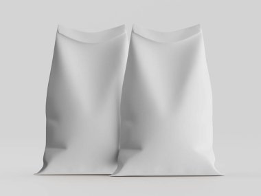 Çuval ambalajlama kahverengi renk 3d resim çizimi gri arkaplan üzerinde izole