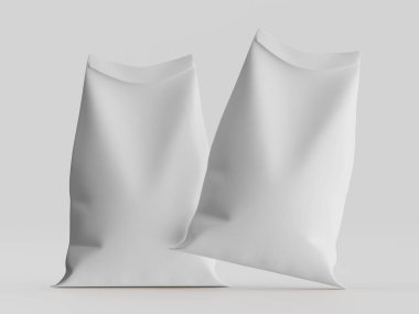 Çuval ambalajlama kahverengi renk 3d resim çizimi gri arkaplan üzerinde izole