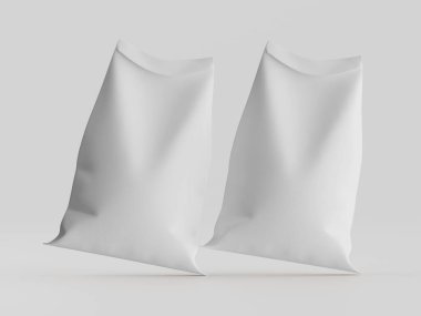 Çuval ambalajlama kahverengi renk 3d resim çizimi gri arkaplan üzerinde izole