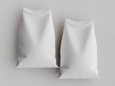 Çuval ambalajlama kahverengi renk 3d resim çizimi gri arkaplan üzerinde izole