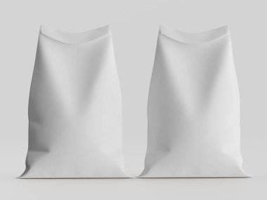 Çuval ambalajlama kahverengi renk 3d resim çizimi gri arkaplan üzerinde izole