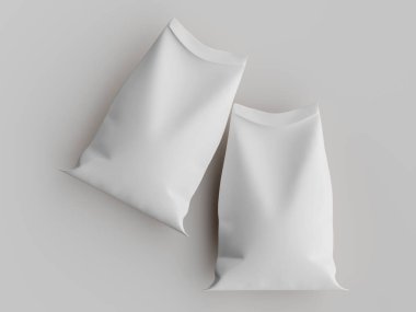 Çuval ambalajlama kahverengi renk 3d resim çizimi gri arkaplan üzerinde izole