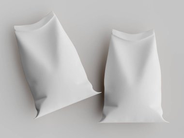 Çuval ambalajlama kahverengi renk 3d resim çizimi gri arkaplan üzerinde izole