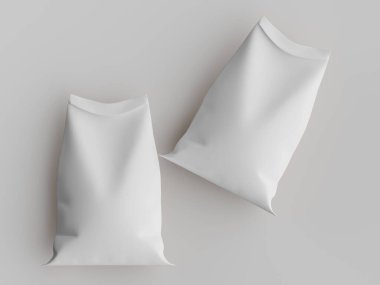 Çuval ambalajlama kahverengi renk 3d resim çizimi gri arkaplan üzerinde izole