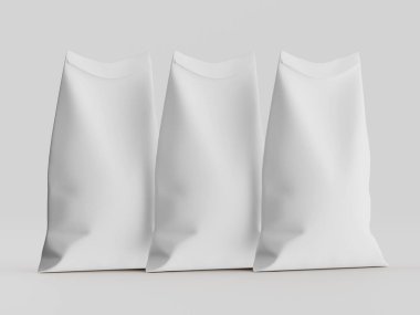 Çuval ambalajlama kahverengi renk 3d resim çizimi gri arkaplan üzerinde izole