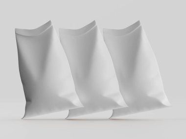 Çuval ambalajlama kahverengi renk 3d resim çizimi gri arkaplan üzerinde izole