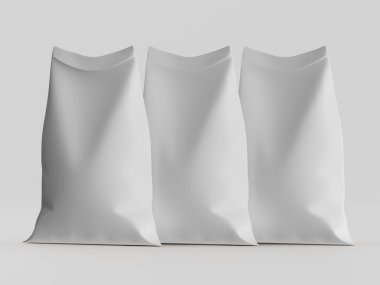 Çuval ambalajlama kahverengi renk 3d resim çizimi gri arkaplan üzerinde izole