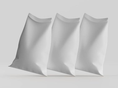 Çuval ambalajlama kahverengi renk 3d resim çizimi gri arkaplan üzerinde izole