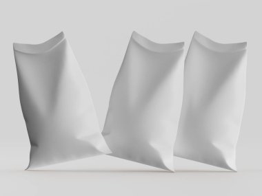 Çuval ambalajlama kahverengi renk 3d resim çizimi gri arkaplan üzerinde izole