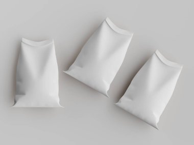 Çuval ambalajlama kahverengi renk 3d resim çizimi gri arkaplan üzerinde izole