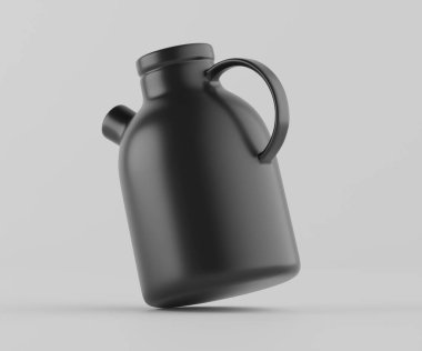 Modern minimalist bir tasarıma sahip gösterişli, mat siyah bir seramik sürahi. Yumuşak kıvrımlı silindirik bir gövdesi, sağlam bir sapı ve kendine özgü açılı bir çıkıntısı vardır.
