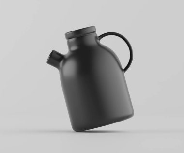 Modern minimalist bir tasarıma sahip gösterişli, mat siyah bir seramik sürahi. Yumuşak kıvrımlı silindirik bir gövdesi, sağlam bir sapı ve kendine özgü açılı bir çıkıntısı vardır.