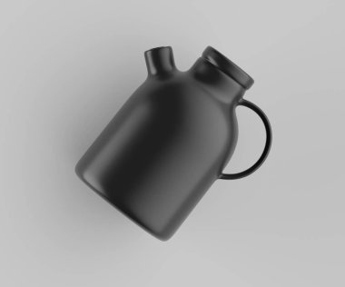 Modern minimalist bir tasarıma sahip gösterişli, mat siyah bir seramik sürahi. Yumuşak kıvrımlı silindirik bir gövdesi, sağlam bir sapı ve kendine özgü açılı bir çıkıntısı vardır.