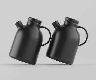 Modern minimalist bir tasarıma sahip gösterişli, mat siyah bir seramik sürahi. Yumuşak kıvrımlı silindirik bir gövdesi, sağlam bir sapı ve kendine özgü açılı bir çıkıntısı vardır.