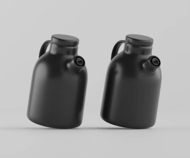 Modern minimalist bir tasarıma sahip gösterişli, mat siyah bir seramik sürahi. Yumuşak kıvrımlı silindirik bir gövdesi, sağlam bir sapı ve kendine özgü açılı bir çıkıntısı vardır.