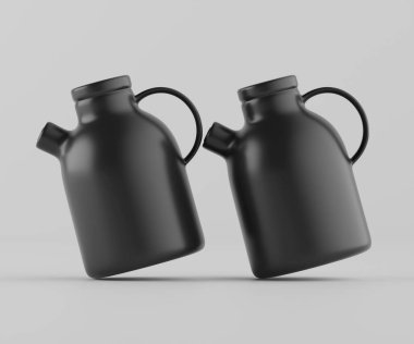 Modern minimalist bir tasarıma sahip gösterişli, mat siyah bir seramik sürahi. Yumuşak kıvrımlı silindirik bir gövdesi, sağlam bir sapı ve kendine özgü açılı bir çıkıntısı vardır.