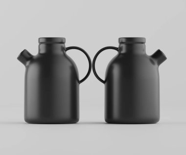 Modern minimalist bir tasarıma sahip gösterişli, mat siyah bir seramik sürahi. Yumuşak kıvrımlı silindirik bir gövdesi, sağlam bir sapı ve kendine özgü açılı bir çıkıntısı vardır.