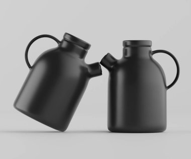 Modern minimalist bir tasarıma sahip gösterişli, mat siyah bir seramik sürahi. Yumuşak kıvrımlı silindirik bir gövdesi, sağlam bir sapı ve kendine özgü açılı bir çıkıntısı vardır.