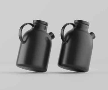 Modern minimalist bir tasarıma sahip gösterişli, mat siyah bir seramik sürahi. Yumuşak kıvrımlı silindirik bir gövdesi, sağlam bir sapı ve kendine özgü açılı bir çıkıntısı vardır.
