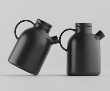 Modern minimalist bir tasarıma sahip gösterişli, mat siyah bir seramik sürahi. Yumuşak kıvrımlı silindirik bir gövdesi, sağlam bir sapı ve kendine özgü açılı bir çıkıntısı vardır.