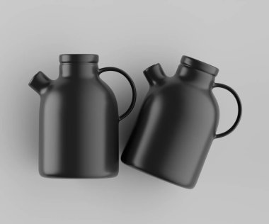 Modern minimalist bir tasarıma sahip gösterişli, mat siyah bir seramik sürahi. Yumuşak kıvrımlı silindirik bir gövdesi, sağlam bir sapı ve kendine özgü açılı bir çıkıntısı vardır.