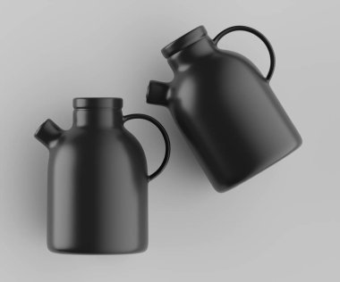 Modern minimalist bir tasarıma sahip gösterişli, mat siyah bir seramik sürahi. Yumuşak kıvrımlı silindirik bir gövdesi, sağlam bir sapı ve kendine özgü açılı bir çıkıntısı vardır.