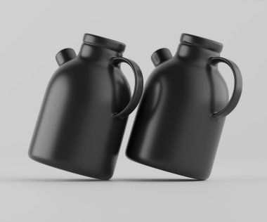 Modern minimalist bir tasarıma sahip gösterişli, mat siyah bir seramik sürahi. Yumuşak kıvrımlı silindirik bir gövdesi, sağlam bir sapı ve kendine özgü açılı bir çıkıntısı vardır.