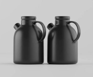 Modern minimalist bir tasarıma sahip gösterişli, mat siyah bir seramik sürahi. Yumuşak kıvrımlı silindirik bir gövdesi, sağlam bir sapı ve kendine özgü açılı bir çıkıntısı vardır.