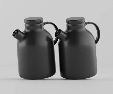 Modern minimalist bir tasarıma sahip gösterişli, mat siyah bir seramik sürahi. Yumuşak kıvrımlı silindirik bir gövdesi, sağlam bir sapı ve kendine özgü açılı bir çıkıntısı vardır.