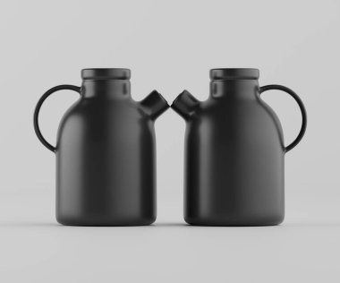 Modern minimalist bir tasarıma sahip gösterişli, mat siyah bir seramik sürahi. Yumuşak kıvrımlı silindirik bir gövdesi, sağlam bir sapı ve kendine özgü açılı bir çıkıntısı vardır.