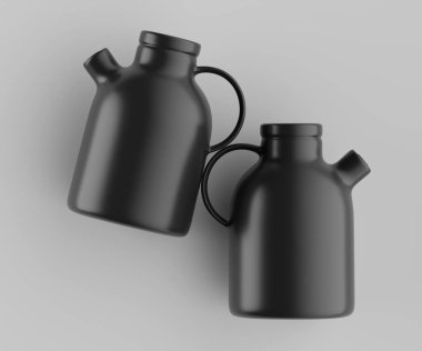 Modern minimalist bir tasarıma sahip gösterişli, mat siyah bir seramik sürahi. Yumuşak kıvrımlı silindirik bir gövdesi, sağlam bir sapı ve kendine özgü açılı bir çıkıntısı vardır.