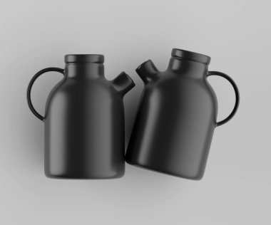 Modern minimalist bir tasarıma sahip gösterişli, mat siyah bir seramik sürahi. Yumuşak kıvrımlı silindirik bir gövdesi, sağlam bir sapı ve kendine özgü açılı bir çıkıntısı vardır.