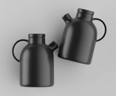 Modern minimalist bir tasarıma sahip gösterişli, mat siyah bir seramik sürahi. Yumuşak kıvrımlı silindirik bir gövdesi, sağlam bir sapı ve kendine özgü açılı bir çıkıntısı vardır.