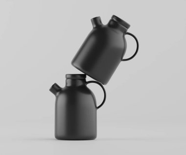 Modern minimalist bir tasarıma sahip gösterişli, mat siyah bir seramik sürahi. Yumuşak kıvrımlı silindirik bir gövdesi, sağlam bir sapı ve kendine özgü açılı bir çıkıntısı vardır.