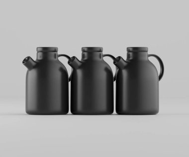 Modern minimalist bir tasarıma sahip gösterişli, mat siyah bir seramik sürahi. Yumuşak kıvrımlı silindirik bir gövdesi, sağlam bir sapı ve kendine özgü açılı bir çıkıntısı vardır.