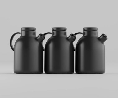 Modern minimalist bir tasarıma sahip gösterişli, mat siyah bir seramik sürahi. Yumuşak kıvrımlı silindirik bir gövdesi, sağlam bir sapı ve kendine özgü açılı bir çıkıntısı vardır.