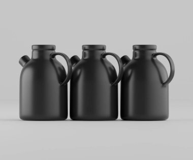 Modern minimalist bir tasarıma sahip gösterişli, mat siyah bir seramik sürahi. Yumuşak kıvrımlı silindirik bir gövdesi, sağlam bir sapı ve kendine özgü açılı bir çıkıntısı vardır.