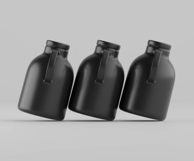 Modern minimalist bir tasarıma sahip gösterişli, mat siyah bir seramik sürahi. Yumuşak kıvrımlı silindirik bir gövdesi, sağlam bir sapı ve kendine özgü açılı bir çıkıntısı vardır.