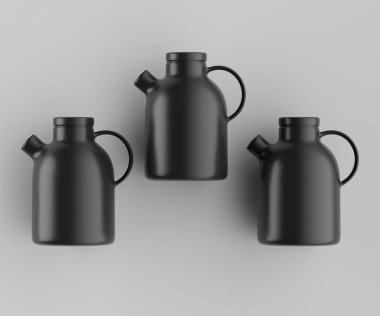 Modern minimalist bir tasarıma sahip gösterişli, mat siyah bir seramik sürahi. Yumuşak kıvrımlı silindirik bir gövdesi, sağlam bir sapı ve kendine özgü açılı bir çıkıntısı vardır.