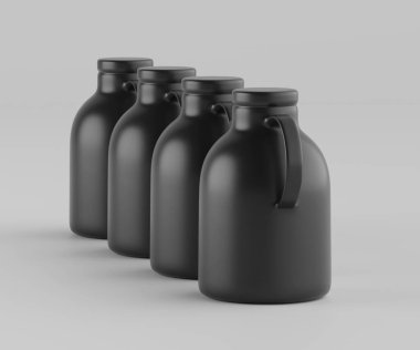 Modern minimalist bir tasarıma sahip gösterişli, mat siyah bir seramik sürahi. Yumuşak kıvrımlı silindirik bir gövdesi, sağlam bir sapı ve kendine özgü açılı bir çıkıntısı vardır.