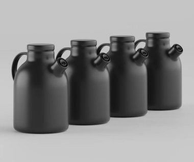 Modern minimalist bir tasarıma sahip gösterişli, mat siyah bir seramik sürahi. Yumuşak kıvrımlı silindirik bir gövdesi, sağlam bir sapı ve kendine özgü açılı bir çıkıntısı vardır.