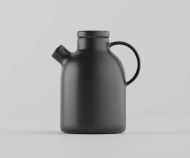 Modern minimalist bir tasarıma sahip gösterişli, mat siyah bir seramik sürahi. Yumuşak kıvrımlı silindirik bir gövdesi, sağlam bir sapı ve kendine özgü açılı bir çıkıntısı vardır.