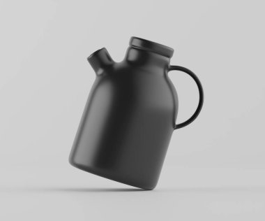 Modern minimalist bir tasarıma sahip gösterişli, mat siyah bir seramik sürahi. Yumuşak kıvrımlı silindirik bir gövdesi, sağlam bir sapı ve kendine özgü açılı bir çıkıntısı vardır.