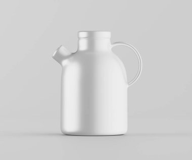 Minimalist Siyah Seramik Sürahi Saplı ve Yan Ağızlı Beyaz Renkli 3d resimleme Gri arkaplanda izole